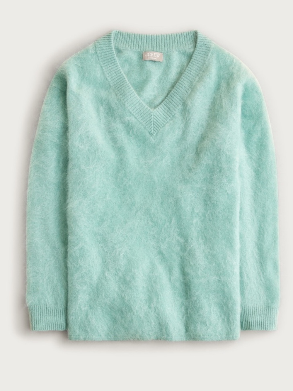 NWT J. Crew 100% Brushed Cashmere V-Neck Sweater Smoky Seaglass S